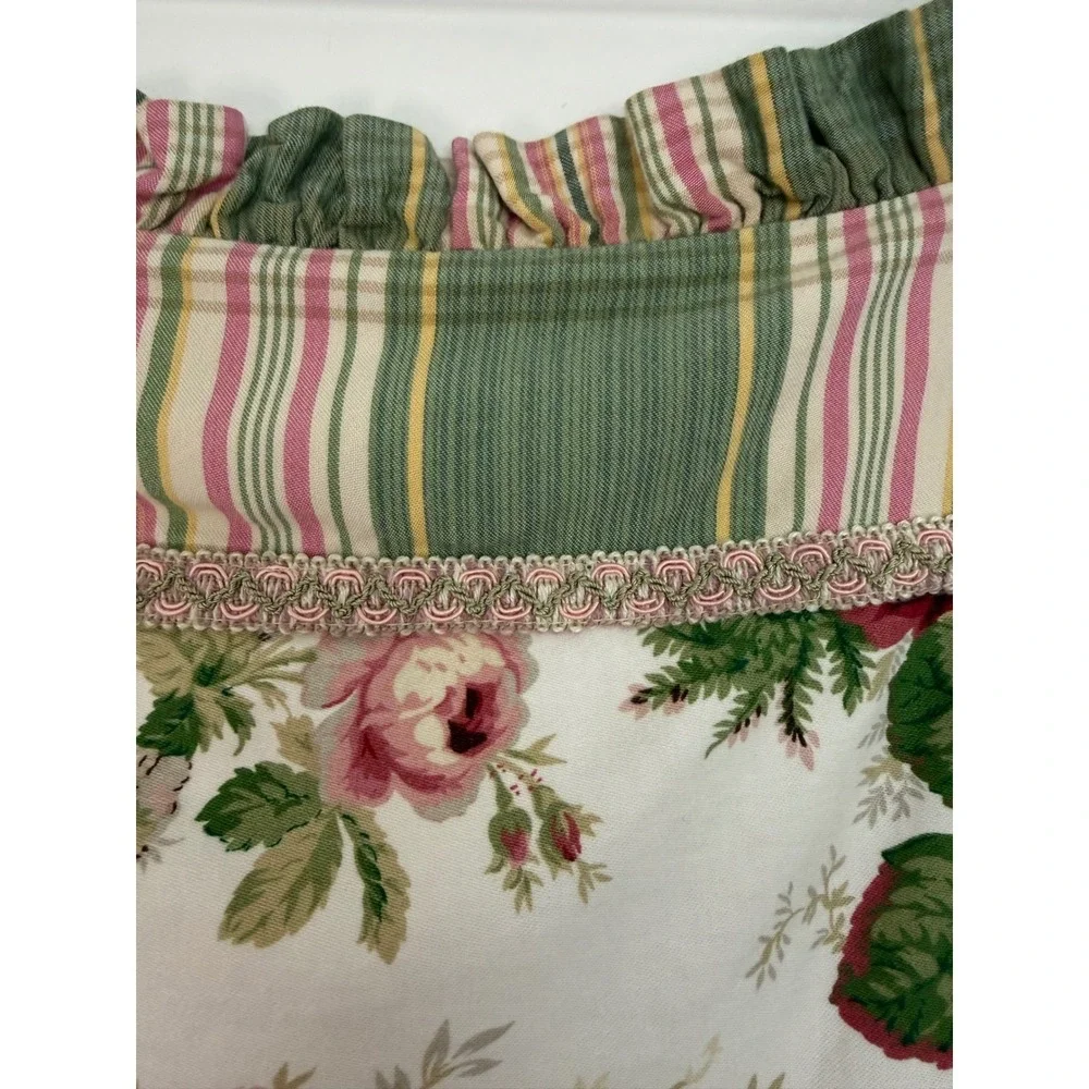 One‎ Vintage Waverly King Size Pillow Sham Pink Green Floral Stripes Ruffles